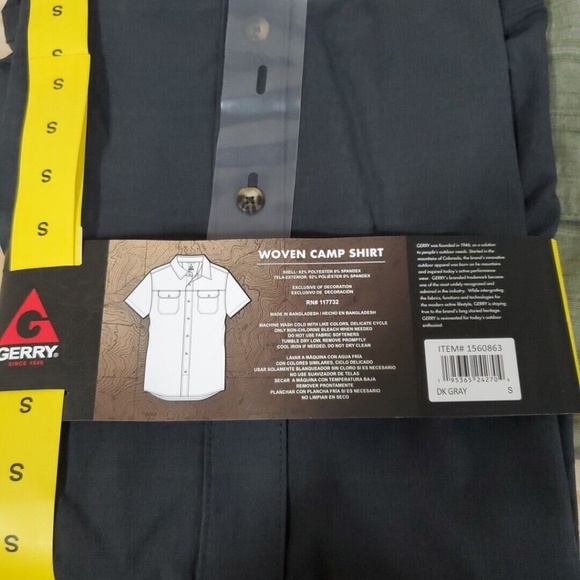 NWT Gerry Woven Camp Shirt Men's, Button Down, Gray & Green size SMALL, x2 - Picture 4 of 5
